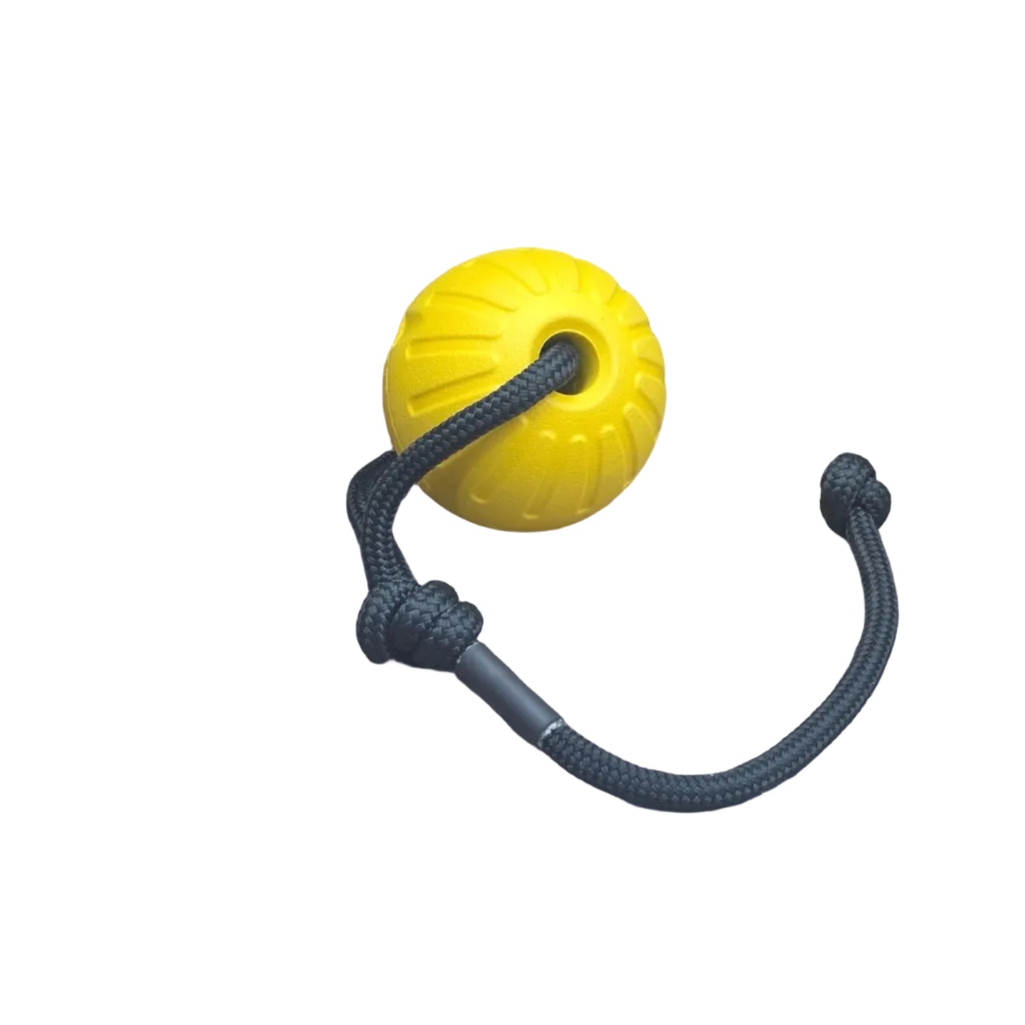 Yellow ball with a black rope