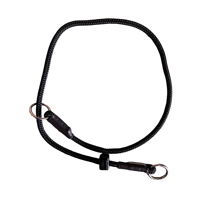 Black rope slip collar on a white background