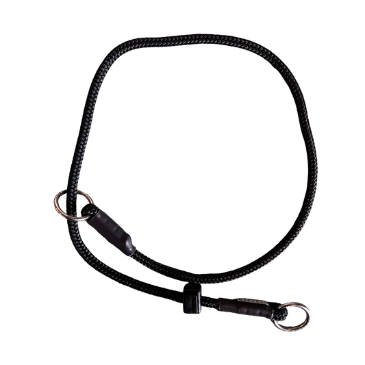 Black rope slip collar on a white background